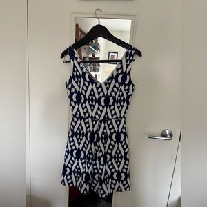Soprano Blue and White Patterned Mini Dress